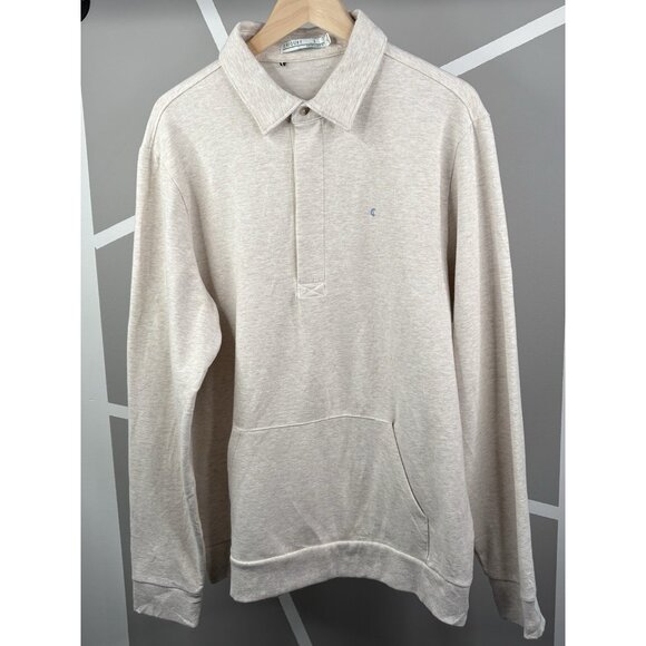 Criquet Collared Sweatshirt Men’s L Heathered Oatmeal Rugby ¼ Button Stretch - Picture 1 of 16